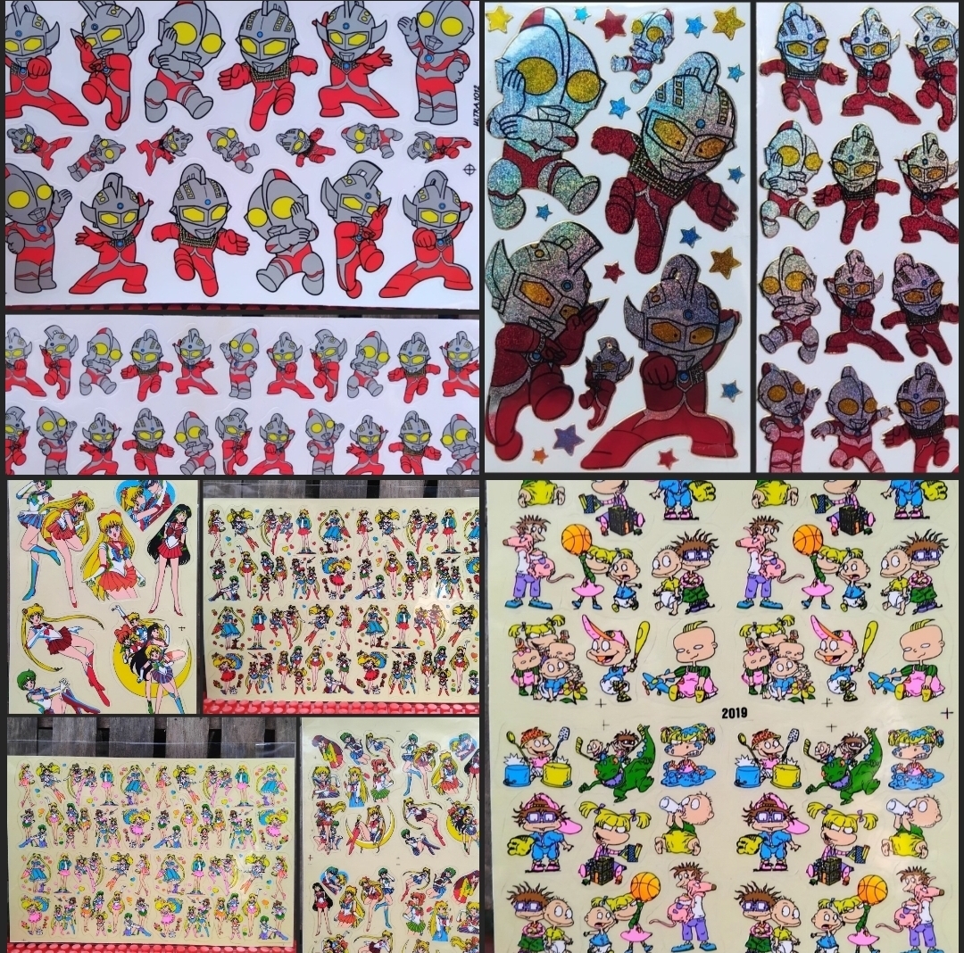 สติกเกอร์วินเทจ สติกเกอร์ไดคัทวินเทจลายการ์ตูน Ultraman, Sailor Moon และ Rugrats มือ1