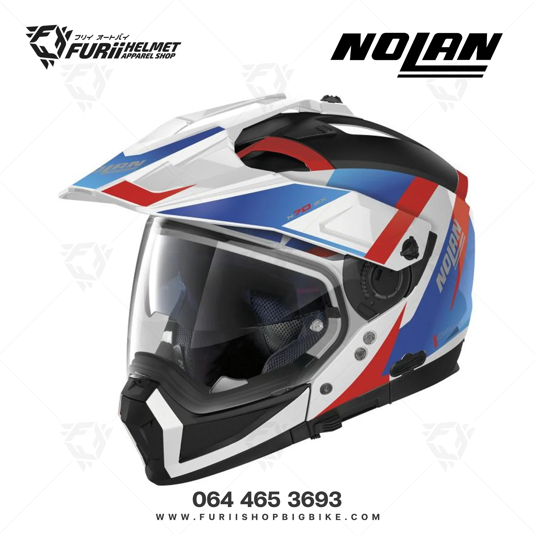 หมวกกันน็อค NOLAN Skyfall N-Com Metal White Red Blue (60)