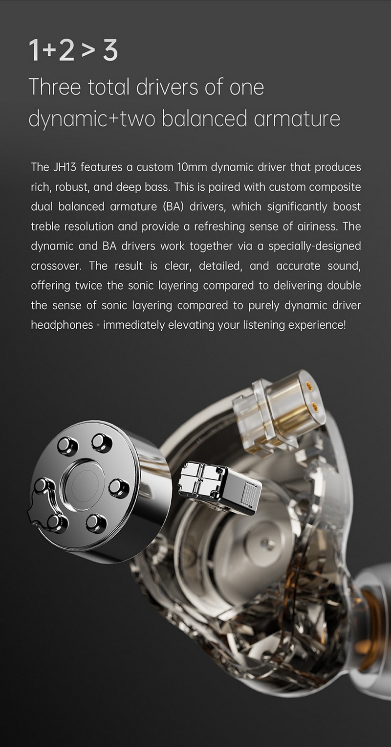 FiiO JadeAudio JH13 หูฟัง IEMs 3 ไดรเวอร์ 1DD+2BA สำหรับนักฟังเพลงคุณภาพสูง Faceplate ไม้แท้ ดีไซน์หรู ประกันศูนย์ไทย