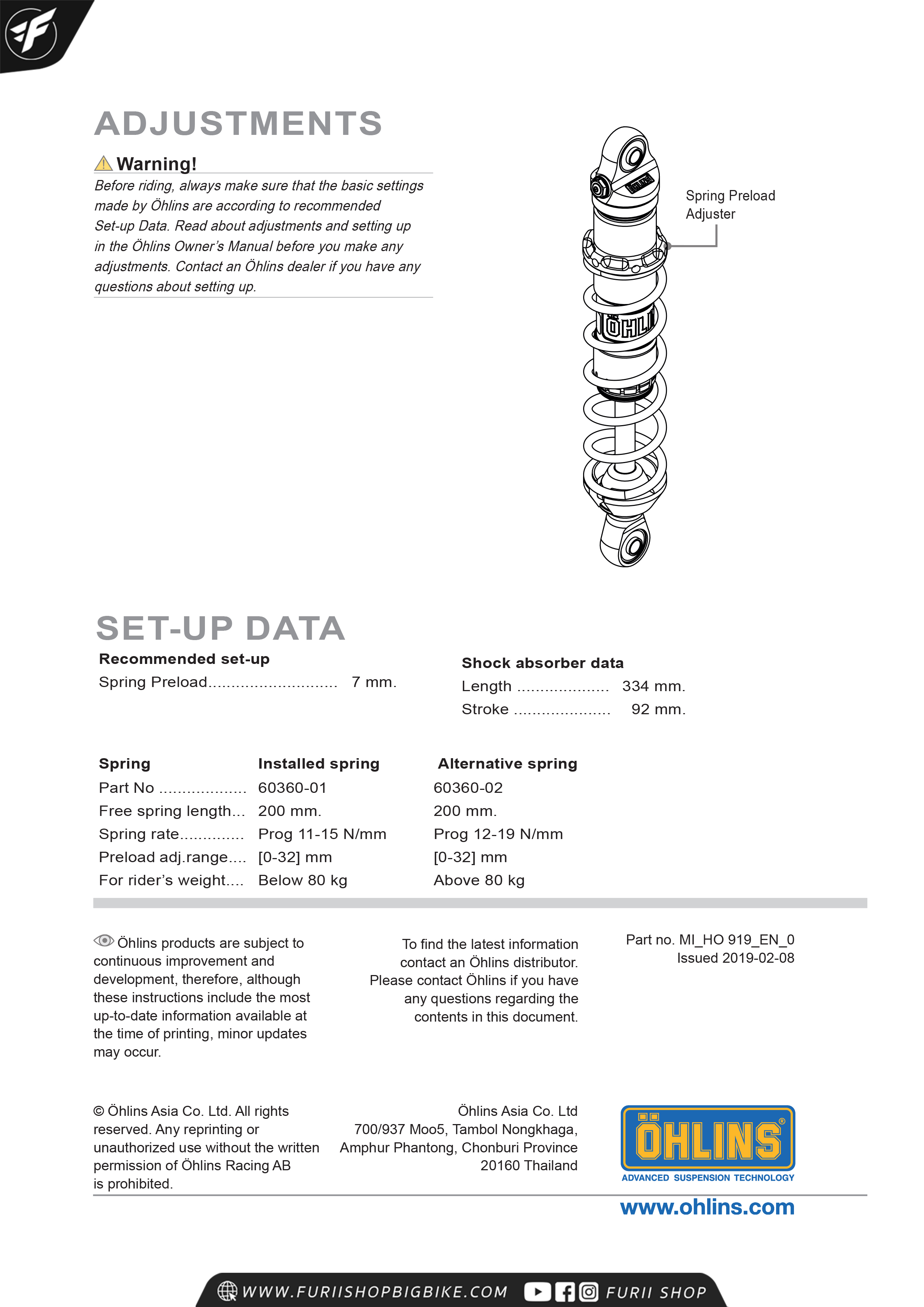 โช๊คหลัง OHLINS HO919 FOR Honda Monkey 2018-2019