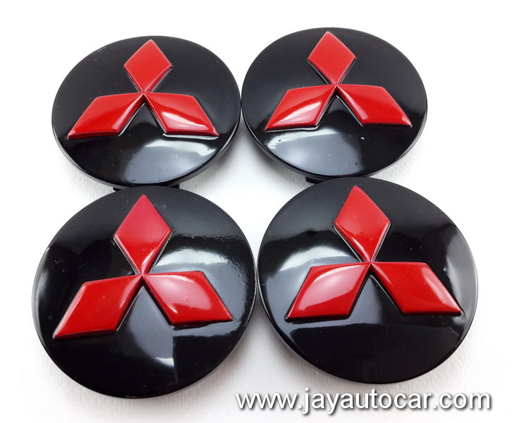 ฝาล้อรถยนต์ ฝาล้อแม็กซ์ ฝาล้อแต่ง MITSUBISHI สำหรับ ล้อแม็ก เดิม แท้ พื้นดำ โลโก้สีแดง 1ชุด 4ชิ้น ไซต์มาตรฐาน