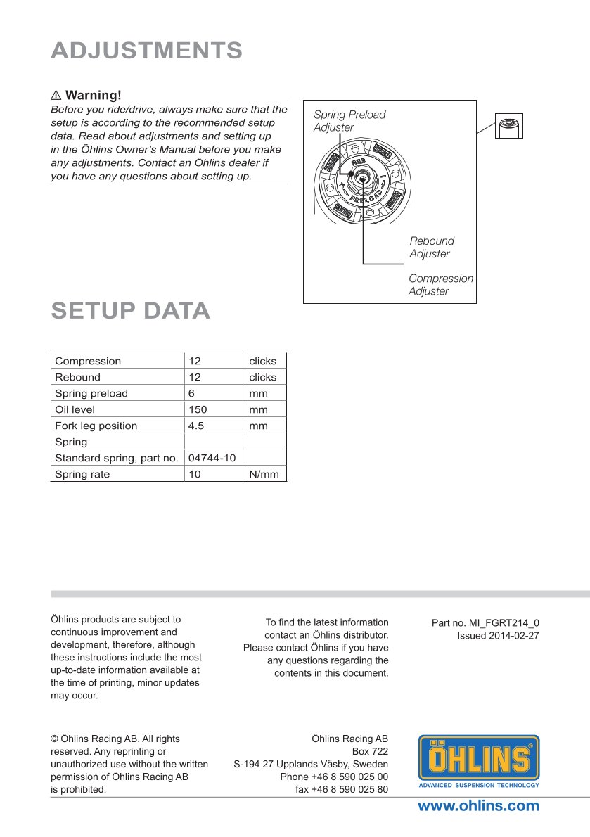 โช้คหน้า OHLINS FGRT214 FOR Ducati Panigale V2 2020-2023