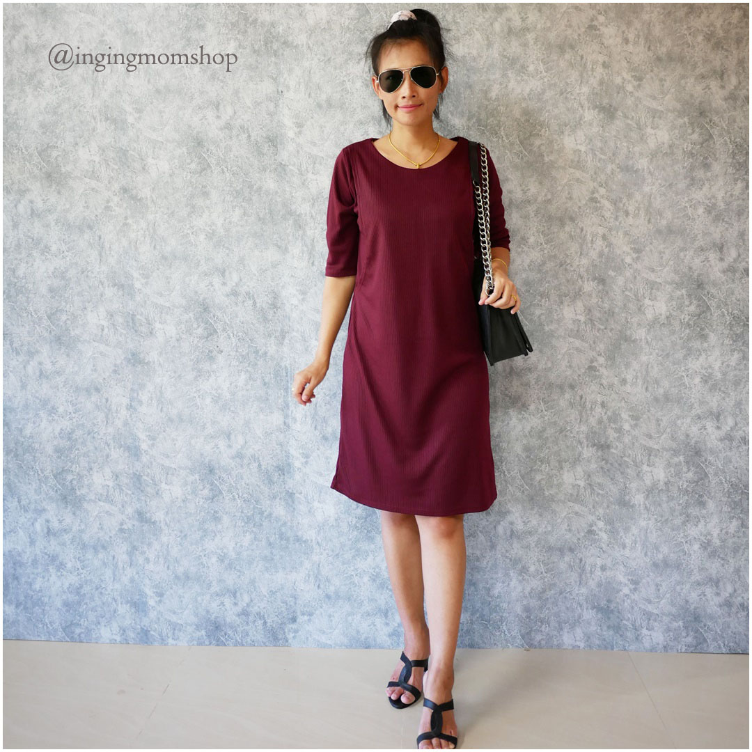 D14_[Size-L-สีเหลือดหมู]_เดรสเปิดให้นมผ้าร่องแขนกระบอกคอปาด+ใส่คลุมท้องได้