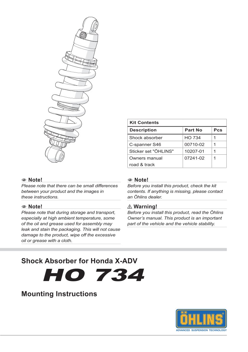 โช๊คหลังแต่ง Ohlins HO734 For Honda X-ADV 750 ปี 2017-2020