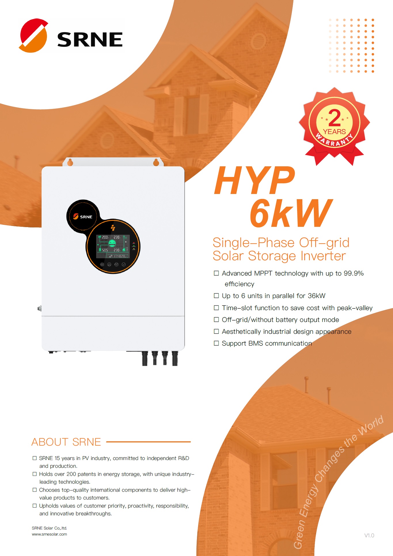 SRNE Hybrid inverter 6kW ไฮบริดออฟกริด ต่อแผง2สตริง ขนานเครื่องได้ รองรับการไม่ต่อแบต พร้อมฟังค์ชั่นออนกริดจากแผง และออนกริดฝั่งACoutput หมดปัญหาไฟย้อน