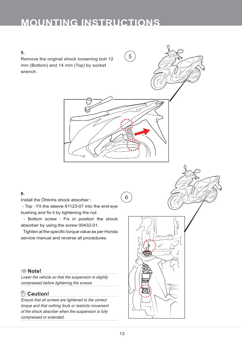 โช๊คหลังแต่ง Ohlins HO545 For Honda Click 125i ปี 2015-2017
