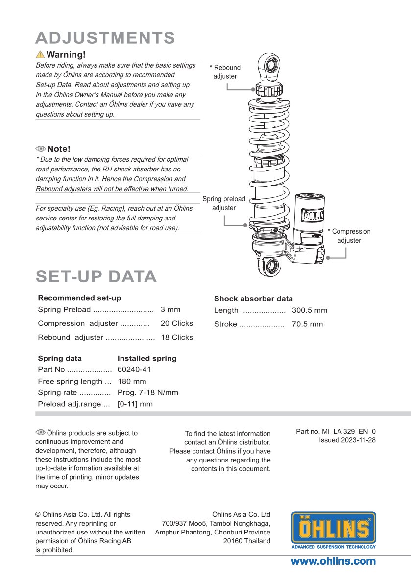 โช้คหน้า OHLINS LA329 For Lambretta X-300 2023