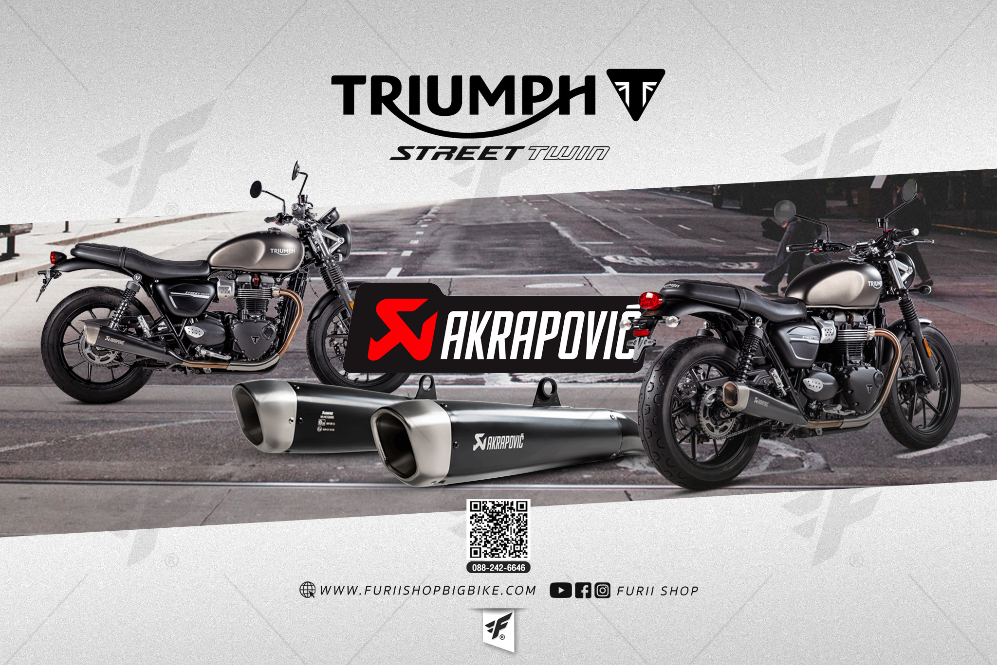 ท่อมอเตอร์ไซค์ Akrapovic Triumph TRIUMPH STREET TWIN 2020 ท่อแต่ง ท่อสูตร ท่อบิ๊กไบค์ ท่อBigbike ท่อไอเสีย