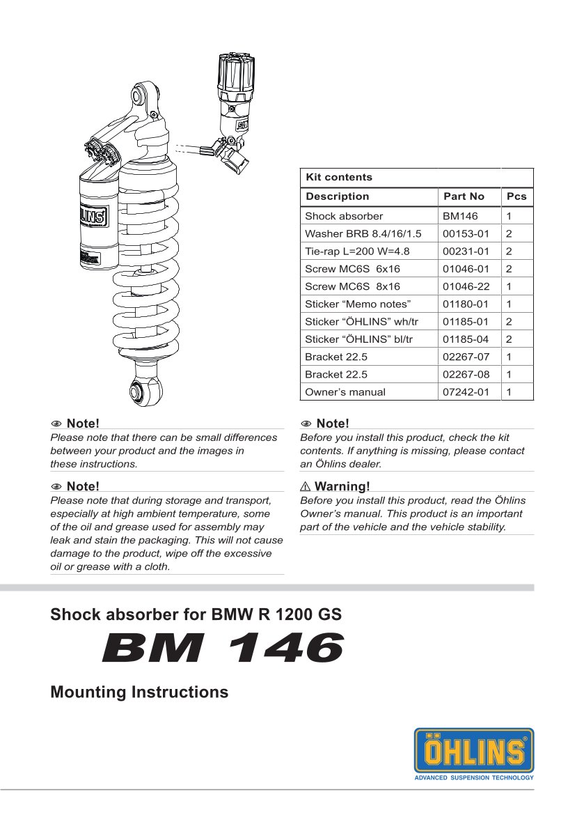 โช๊คหลังแต่ง Ohlins BM146 For BMW R 1250 GS ปี 2019-2023