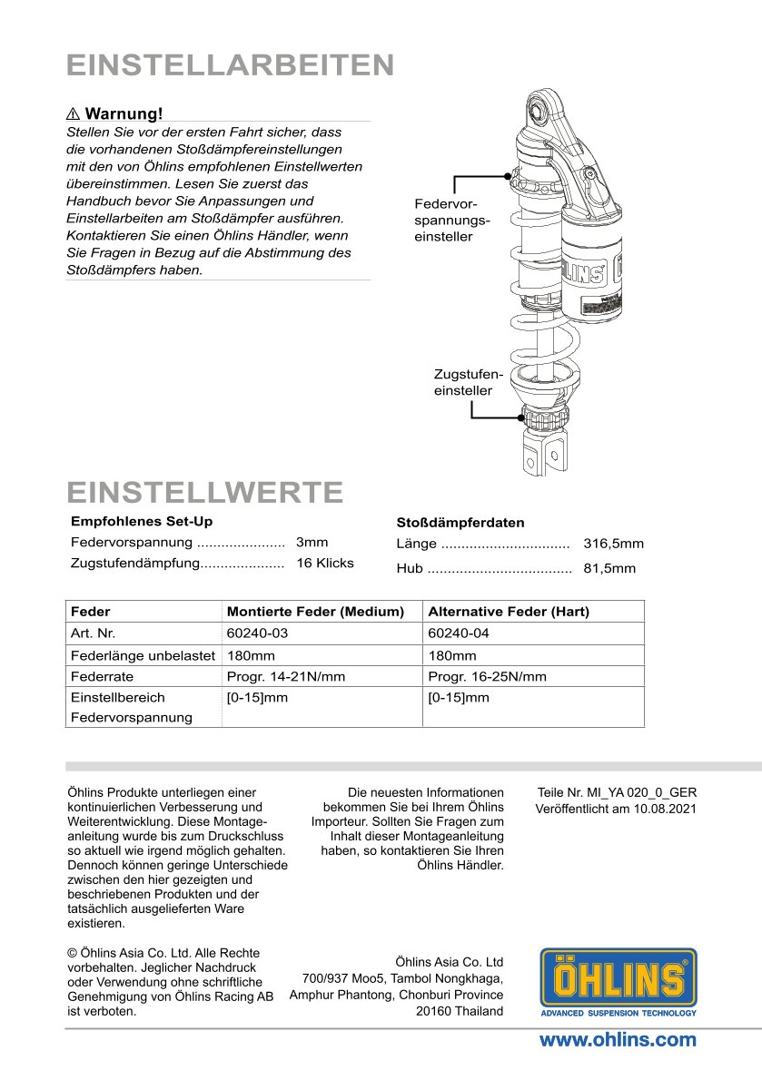 โช๊คหลังแต่ง Ohlins YA020 For Yamaha N-Max 155 ปี 2020-2023