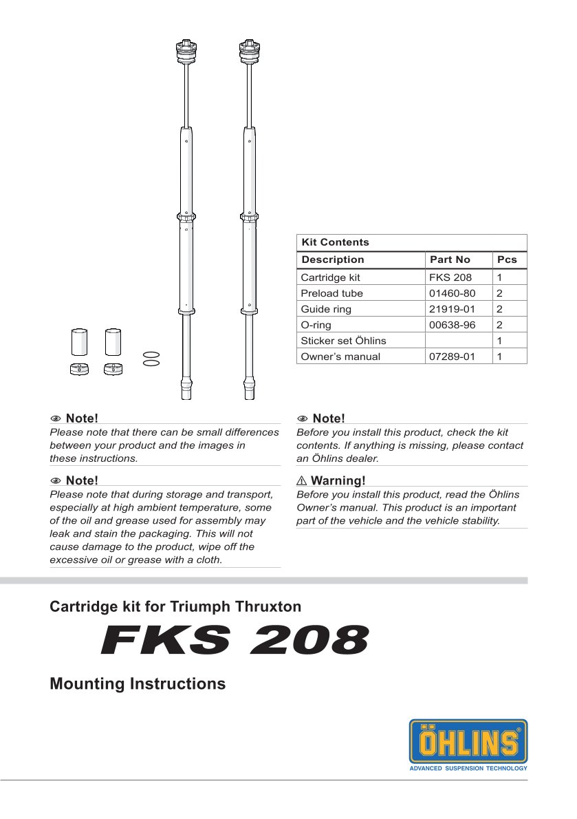 สปริงโช้คหน้า Ohlins FKS208 For Triumph Thruxton 900 2008-2015