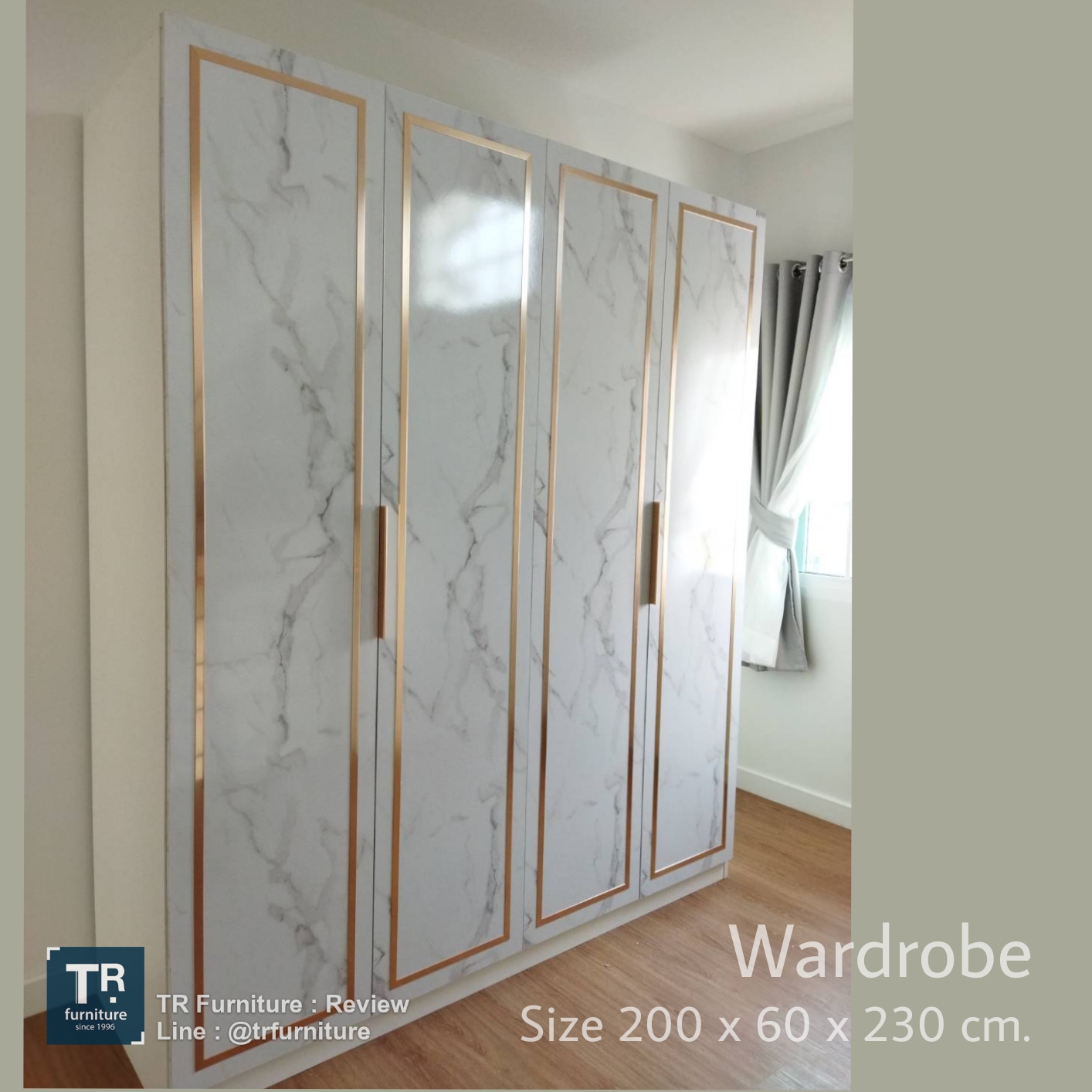 ตู้เสื้อผ้า 4 ประตู ขนาด 2 เมตร รุ่น Monica