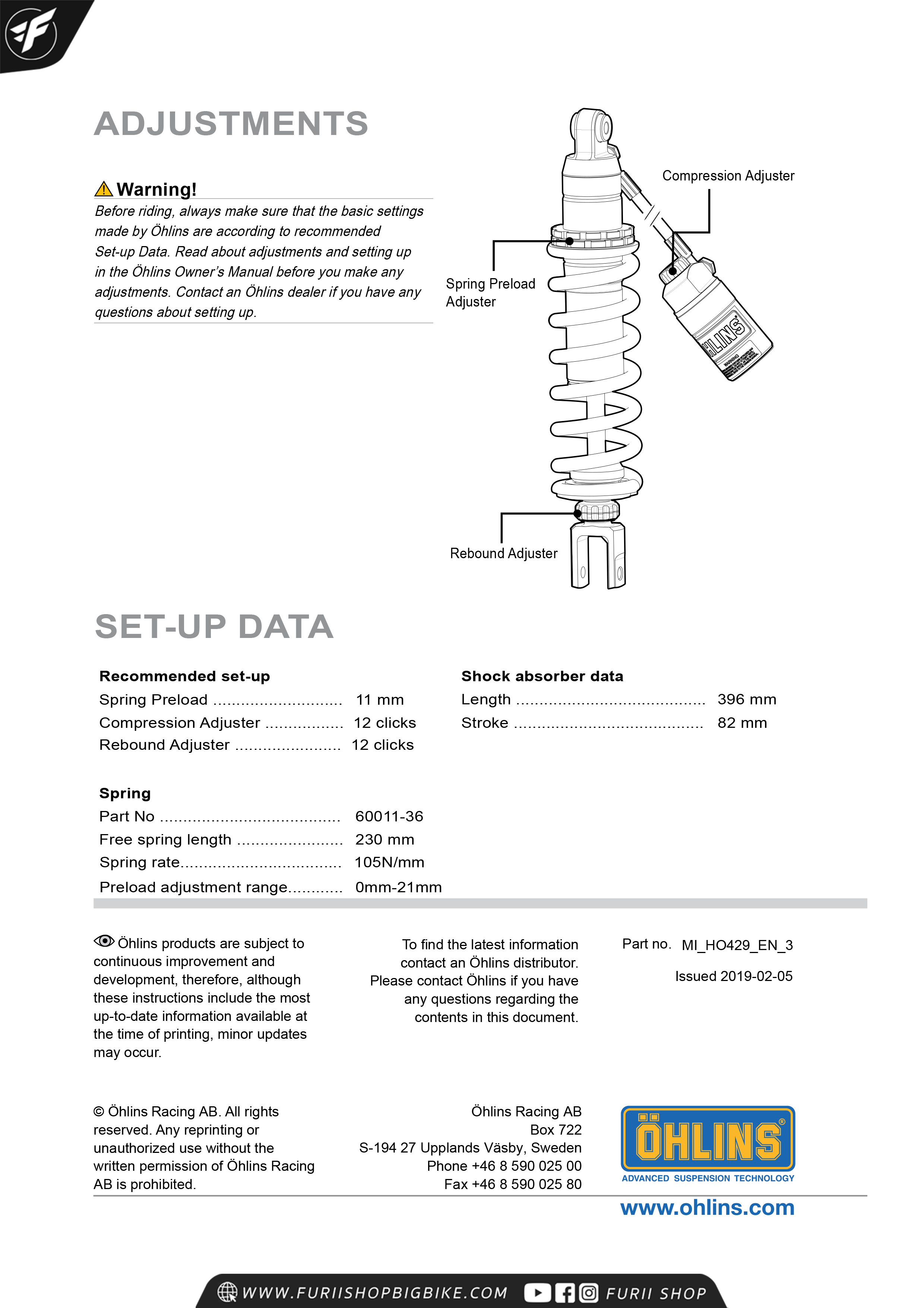 โช๊ค โช๊คแต่ง โช๊คมอเอตร์ไซค์ OHLINS HO429 FOR ฮอนด้า HONDA CRF250