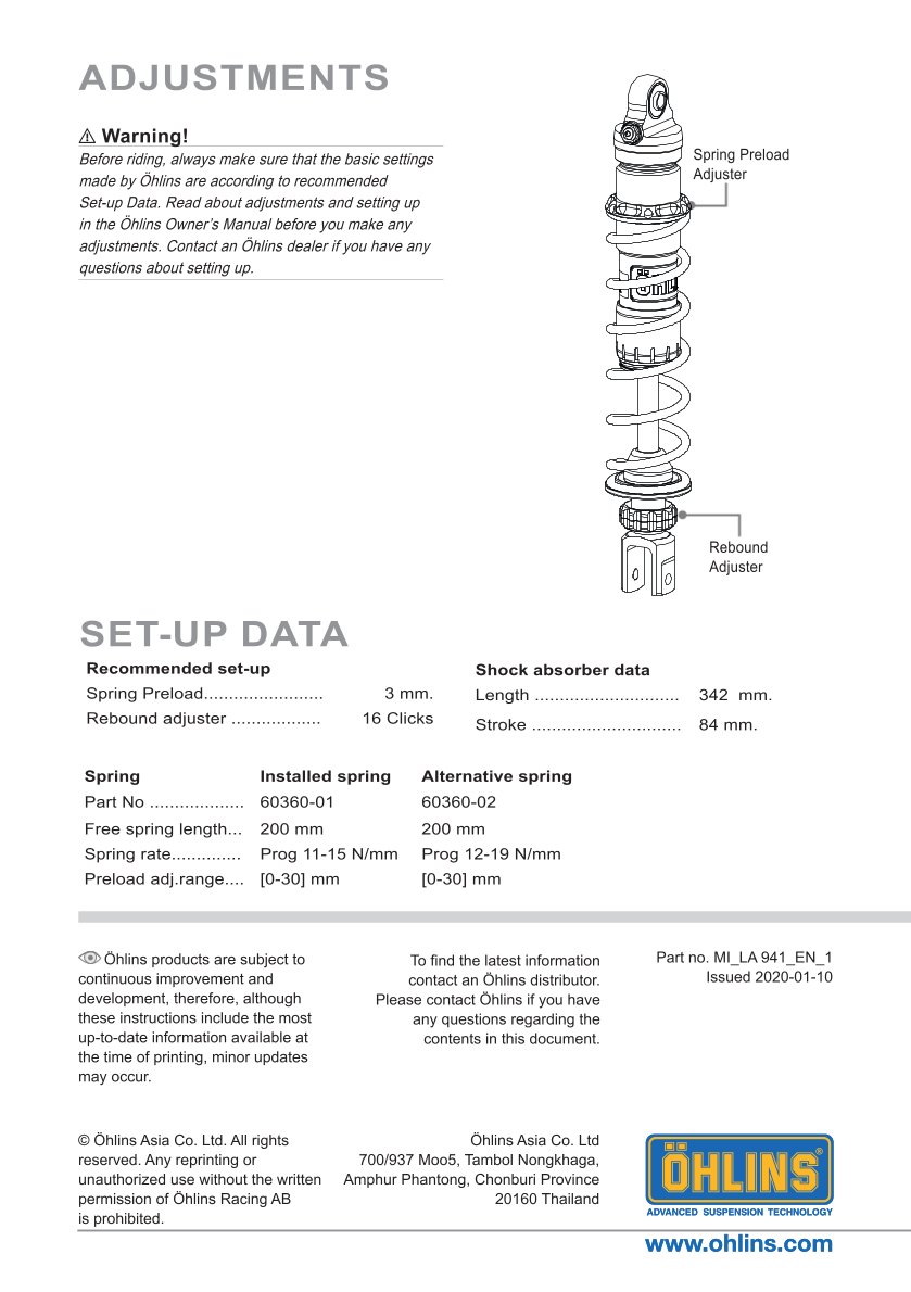 โช๊คหลัง OHLINS LA941 FOR Lambretta V200