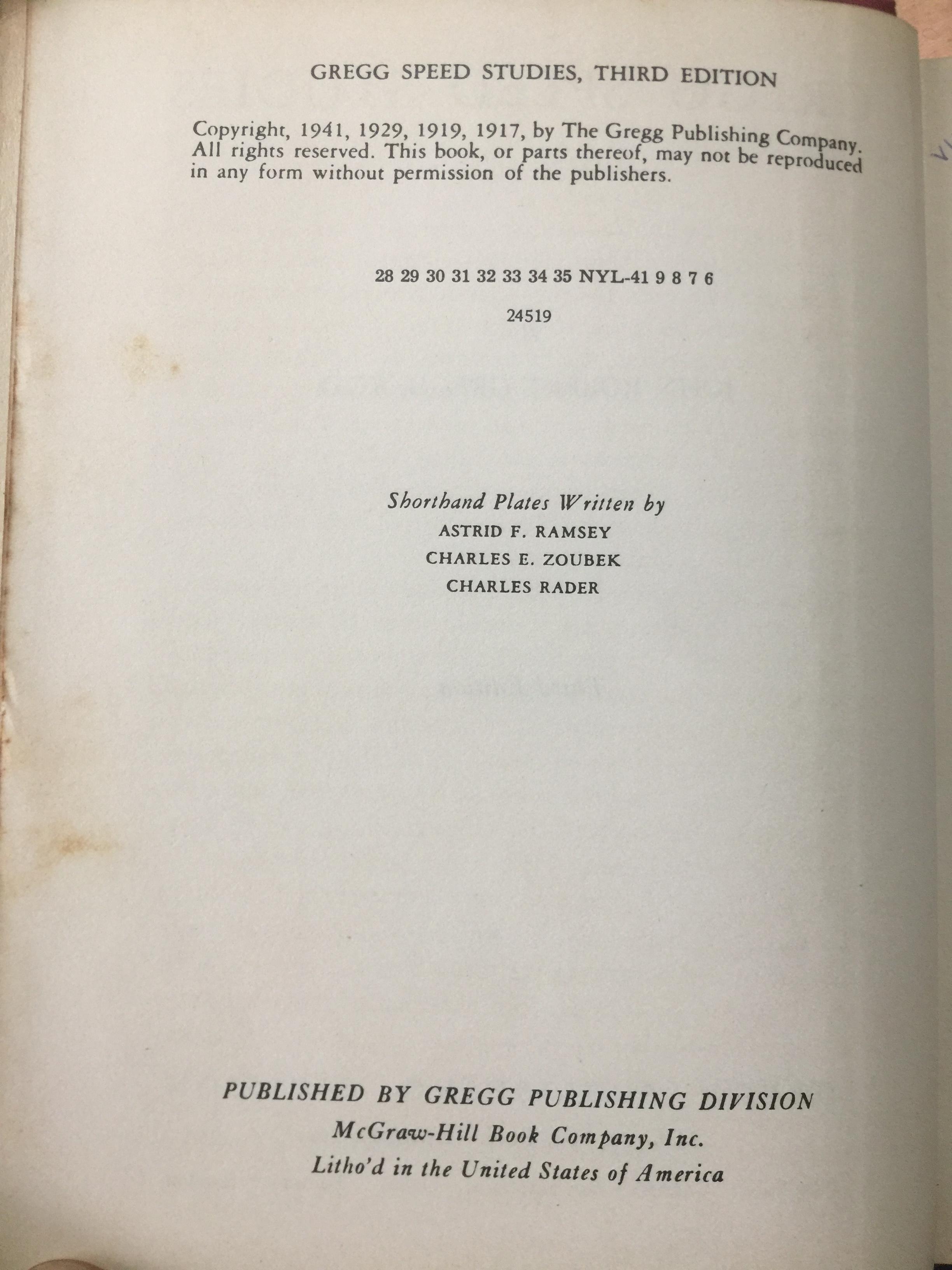 GREGG SPEED. STUDIES. โดย JOHN ROBERT GREGG พิมพ์ครั้งที่ สาม. ปี ค.ศ.1941 0 กก.
