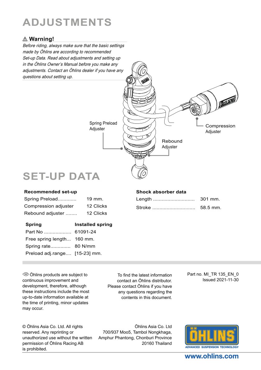 โช๊คหลังแต่ง Ohlins TR135 For Triumph Trident 660 ปี 2021