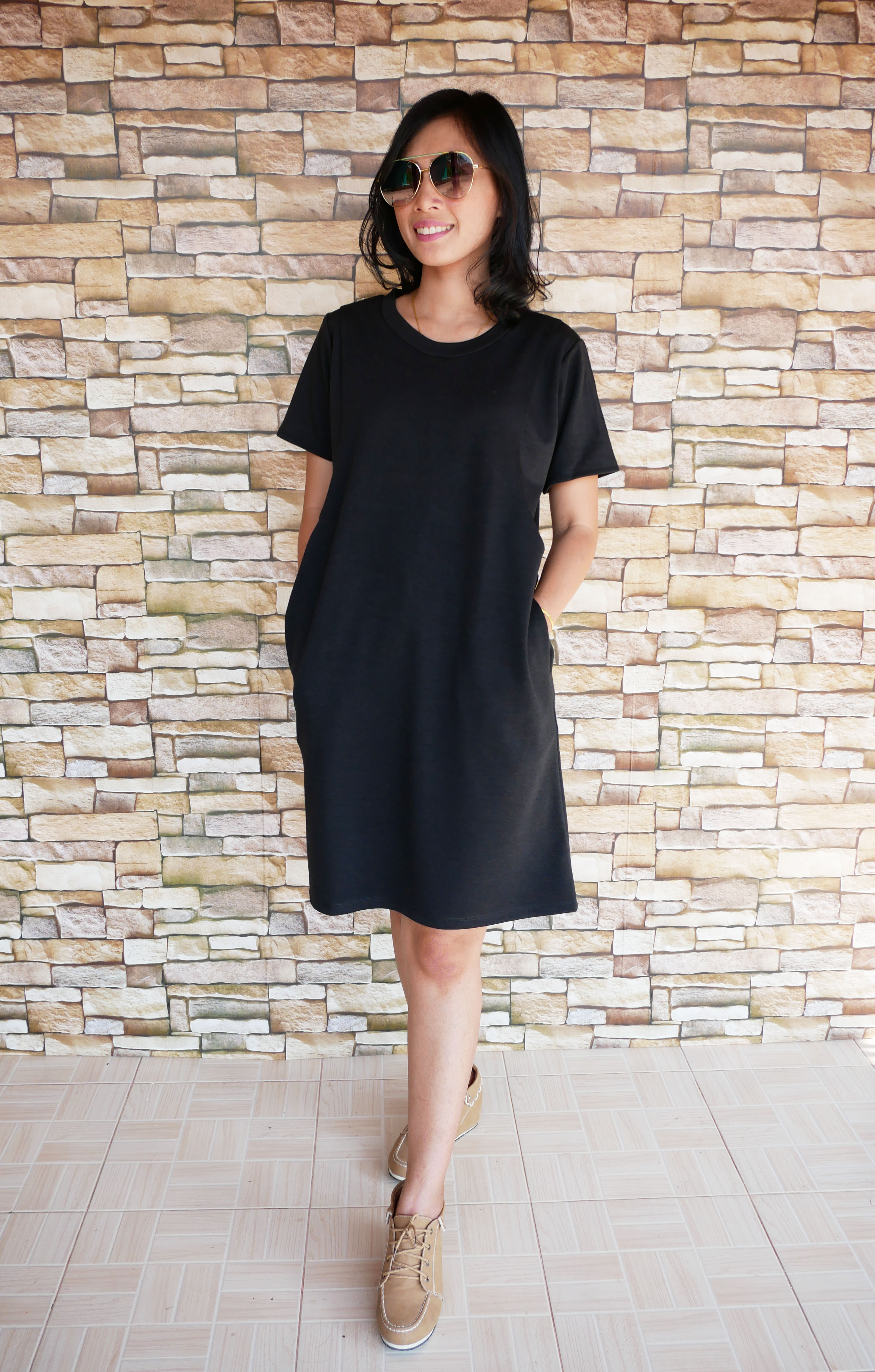 D10_[Size-M-สีดำ]_เดรสเปิดให้นมแขนสั้นคอกลมO+ใส่คลุมท้องได้