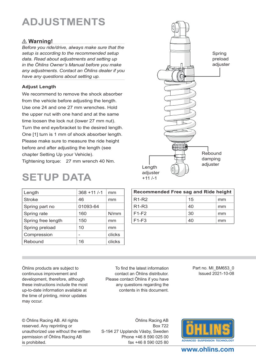 โช๊คหลังแต่ง Ohlins BM653 For BMW R nineT Pure ปี 2021-2023