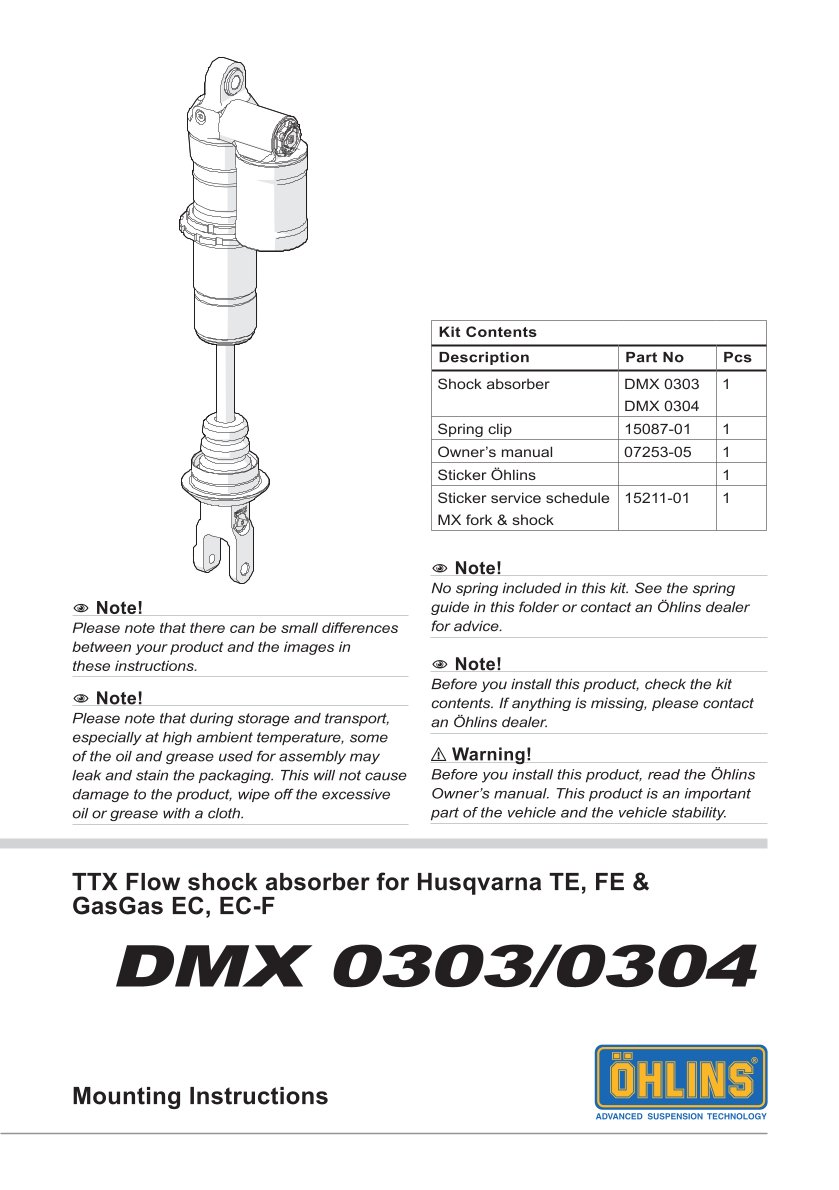 โช๊คหลังแต่ง Ohlins DMX0304 For Husqvarna FE 501 ปี 2020-2023