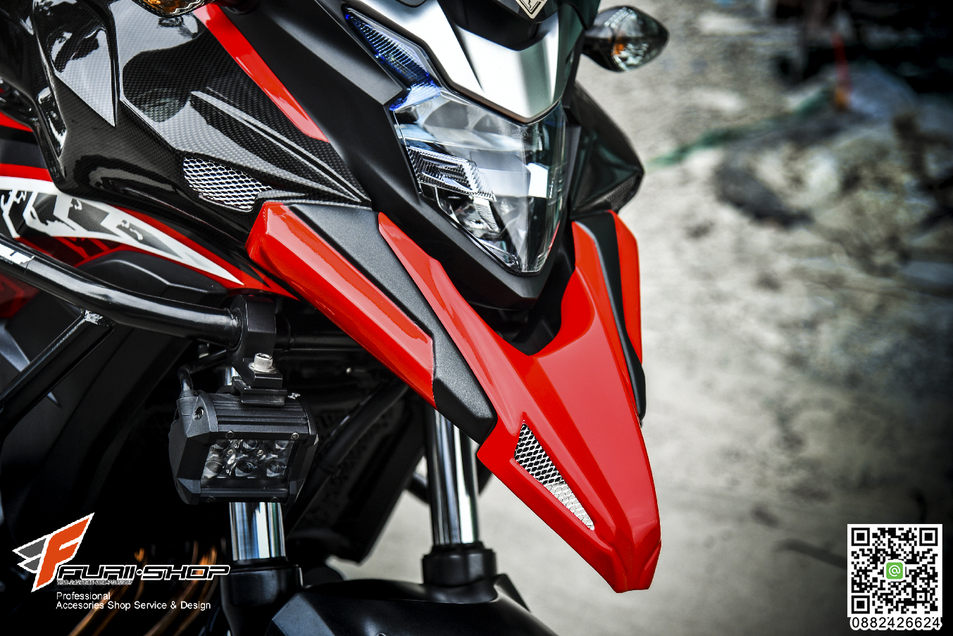 ปากนกพร้อมกาบข้างMOTOZAAA ลายเคพร่าตัดแดงCB500X 2016