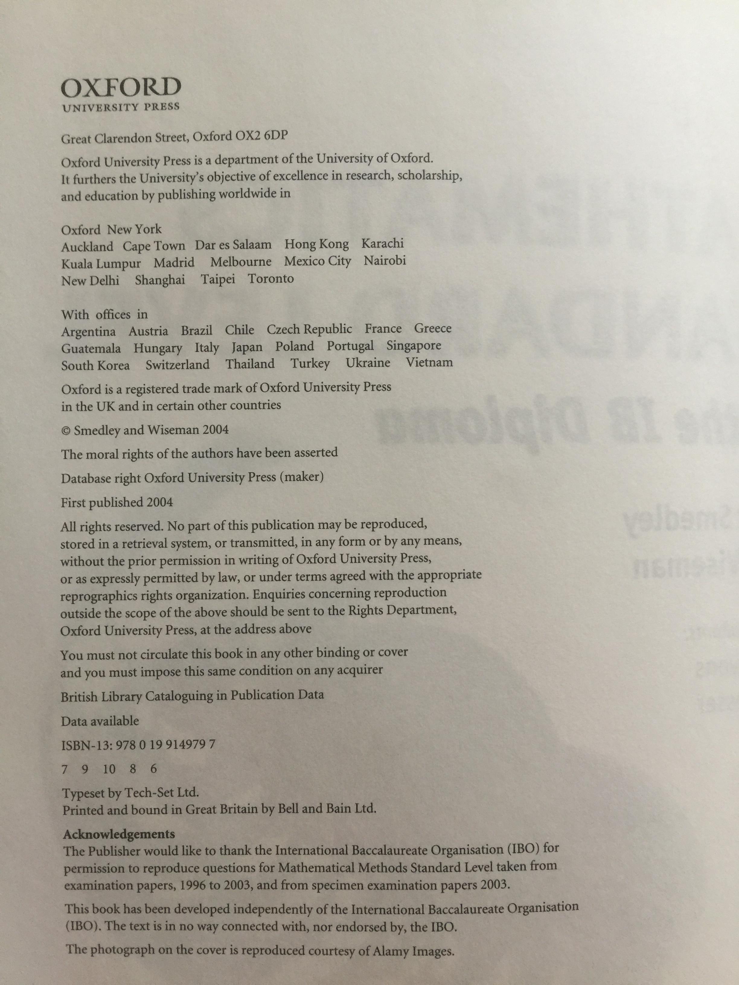 MATHEMATICS STANDARD LEVEL. for the 18 Dioloma. ผู้เขียน Smedley and Wiseman 0 กก.