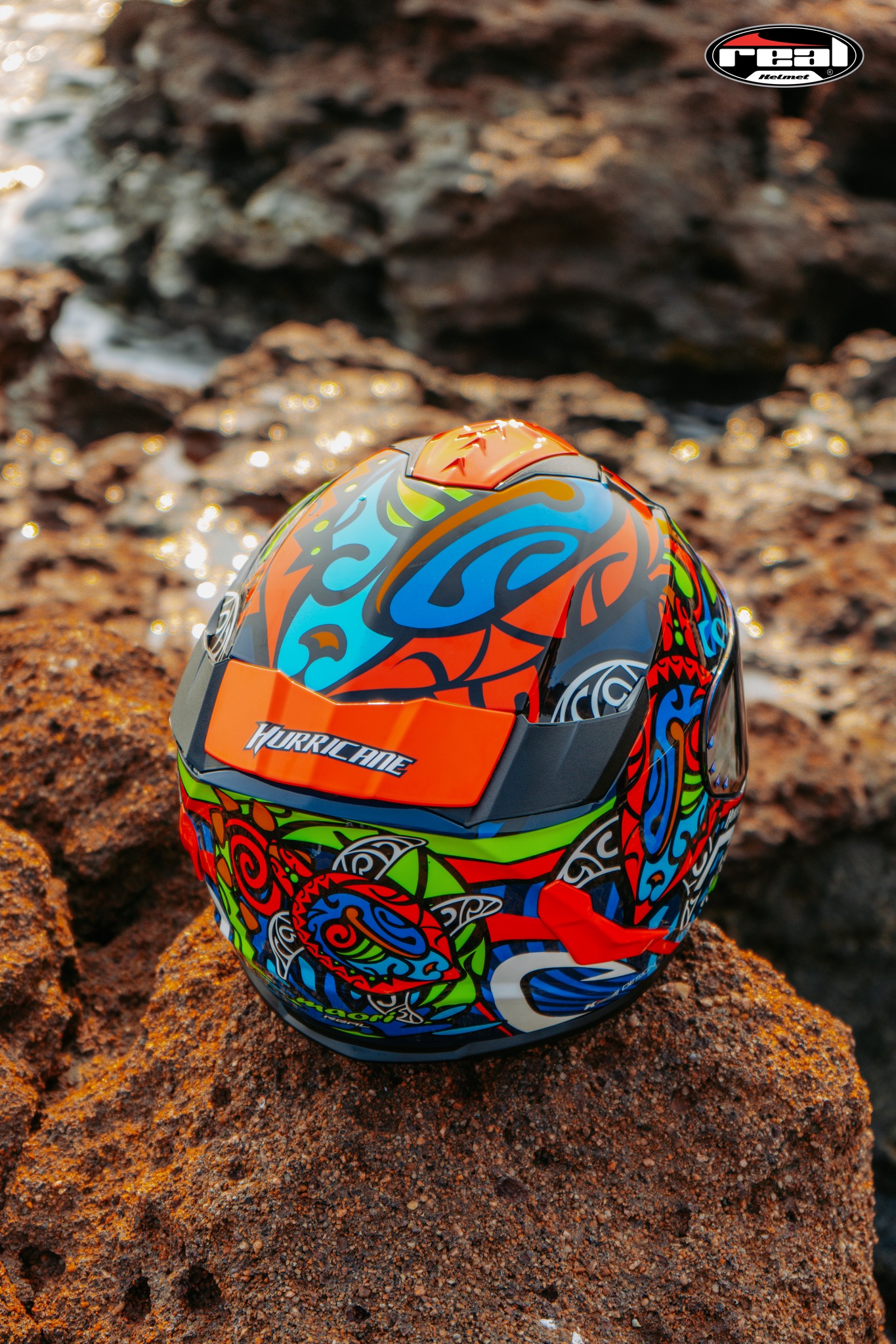 หมวกกันน็อคเต็มใบ หมวกกันน็อค Real Helmets รุ่น Hurricane Maori สีน้ำเงิน-แดง