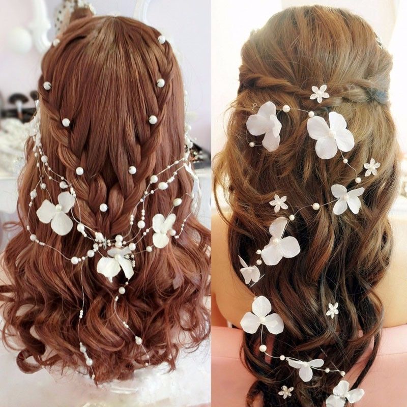 ดอกไม้สีขาวไข่มุกลูกปัดประดับผม เครื่องประดับแต่งงาน ออกงาน White flower Pearls Beads Bridal