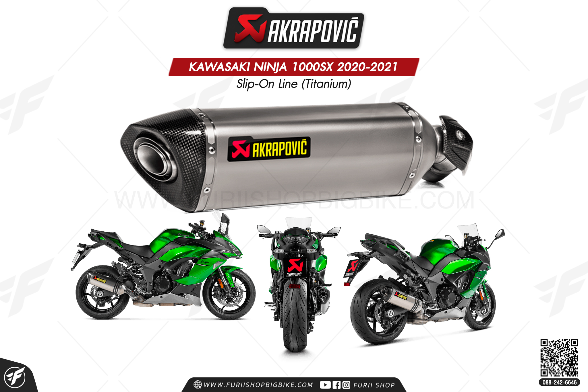ท่อแต่ง Akrapovic Exhaust Slip-On Line (Titanium) KAWASAKI NINJA 1000SX 2020-2021