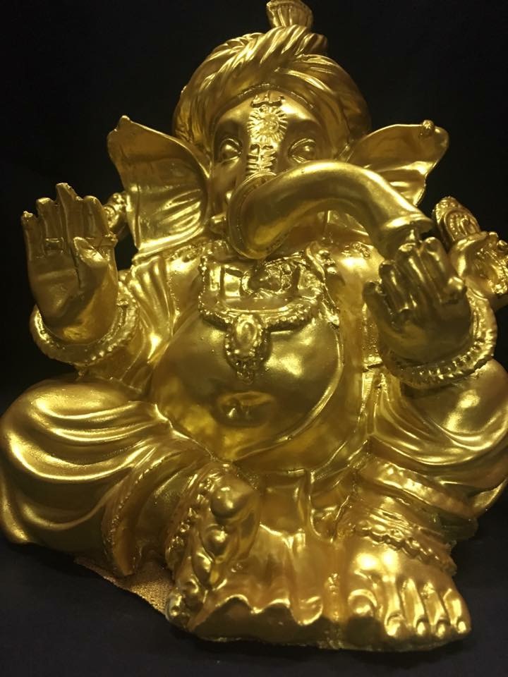 พระพิฆเนศ ปางประทานพร โพกผ้า เหมาะกับค้าขาย องค์สีทอง