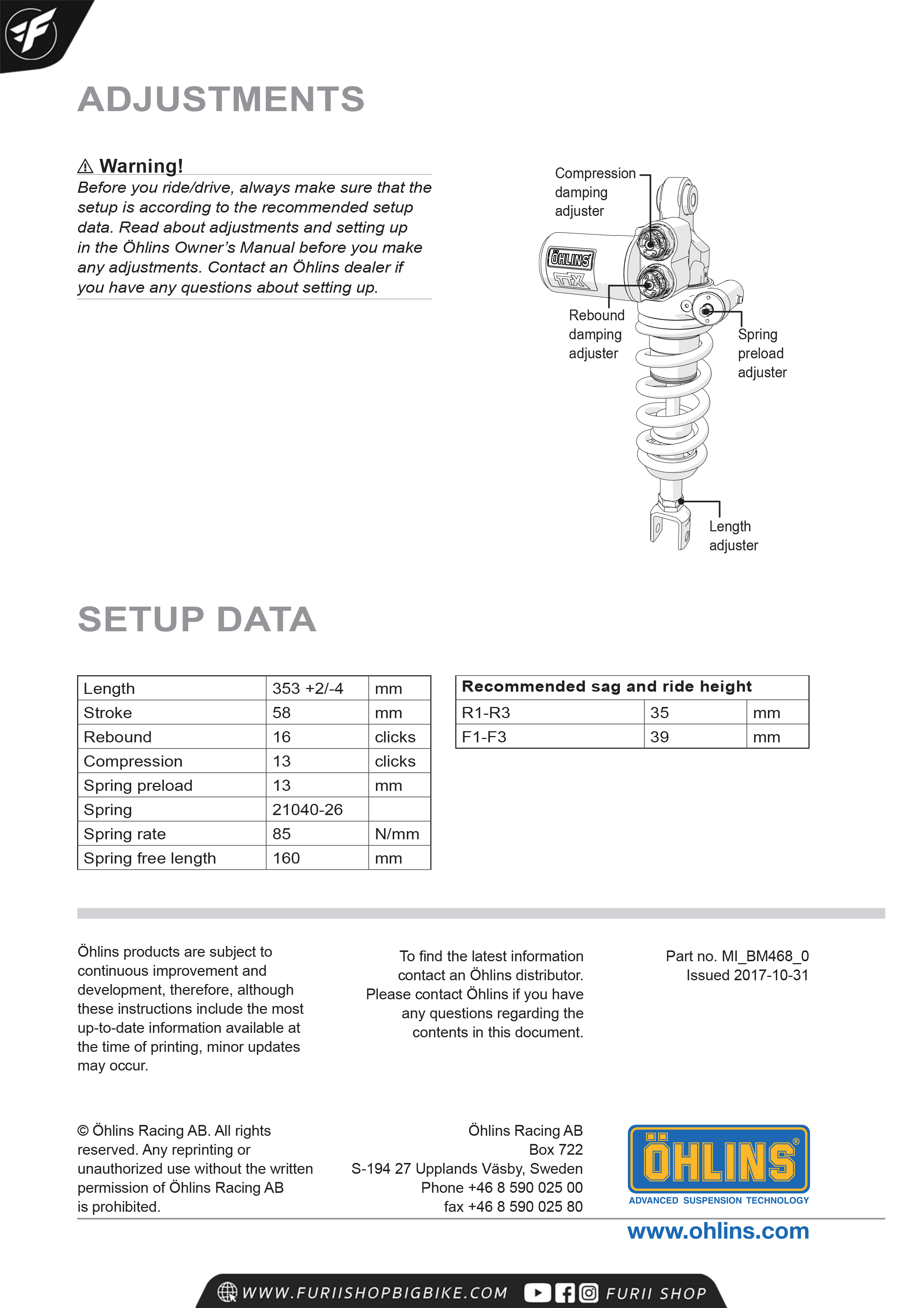 โช๊คหลัง OHLINS Sweden BM468 For BMW HP4 2013-2014