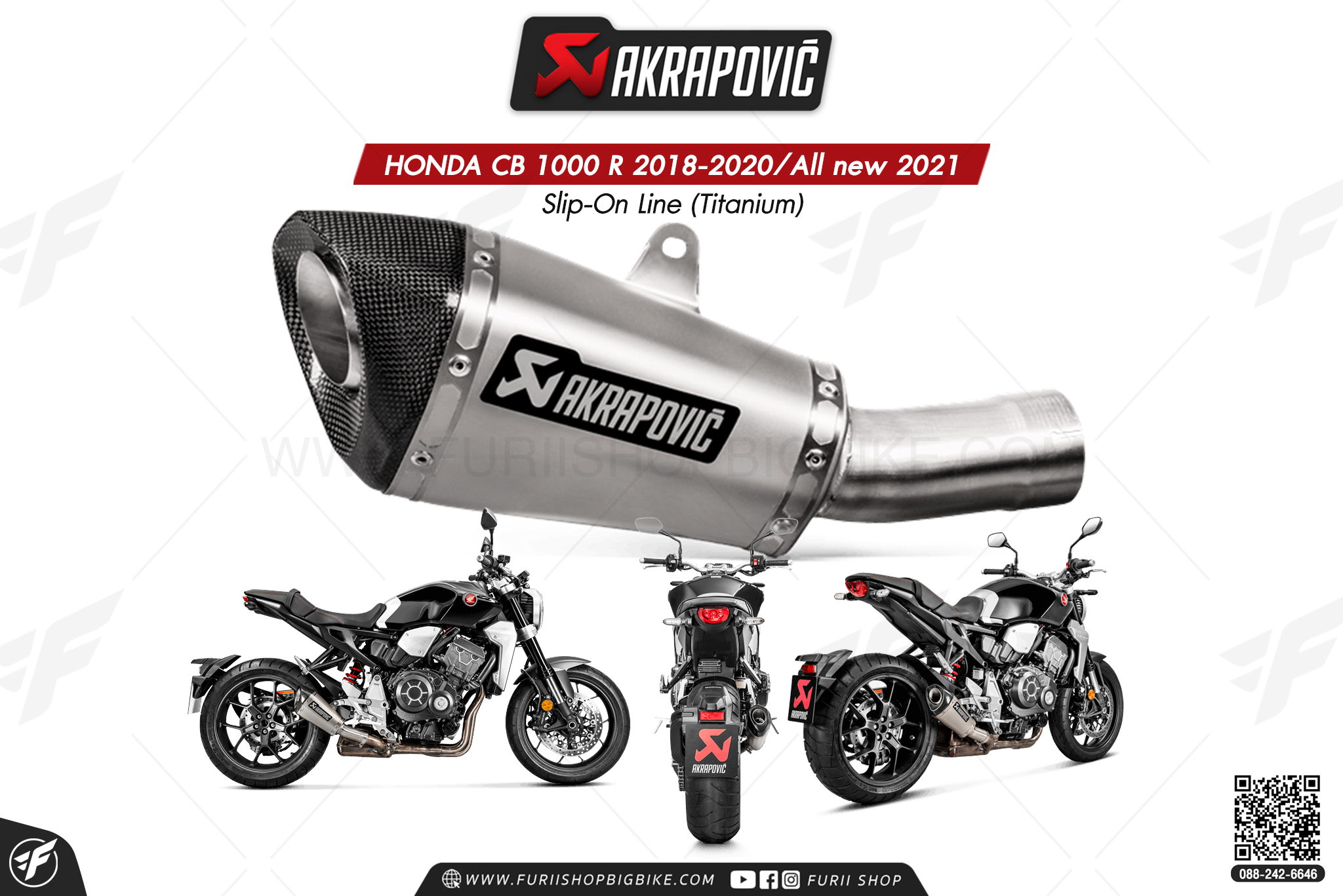 ท่อแต่ง Akrapovic Slip-On Line (Titanium) Shorty HONDA CB 1000 R 2018-2020/All new 2021