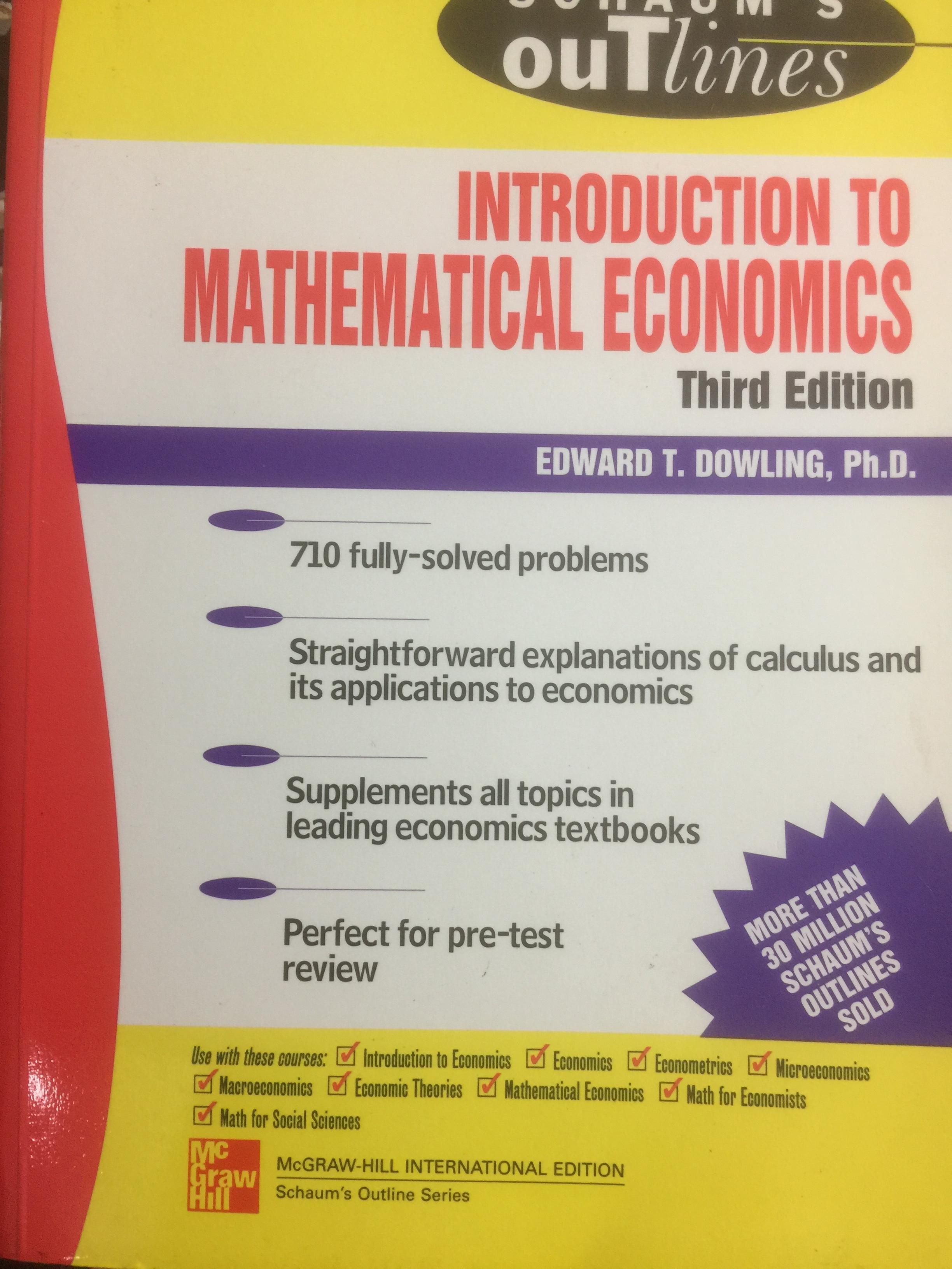 Introduction To MATHEMATICAL ECONOMICS พิมพ์ครั้งที่สาม ผู้เขียน Edward T.Dowling 0 กก.