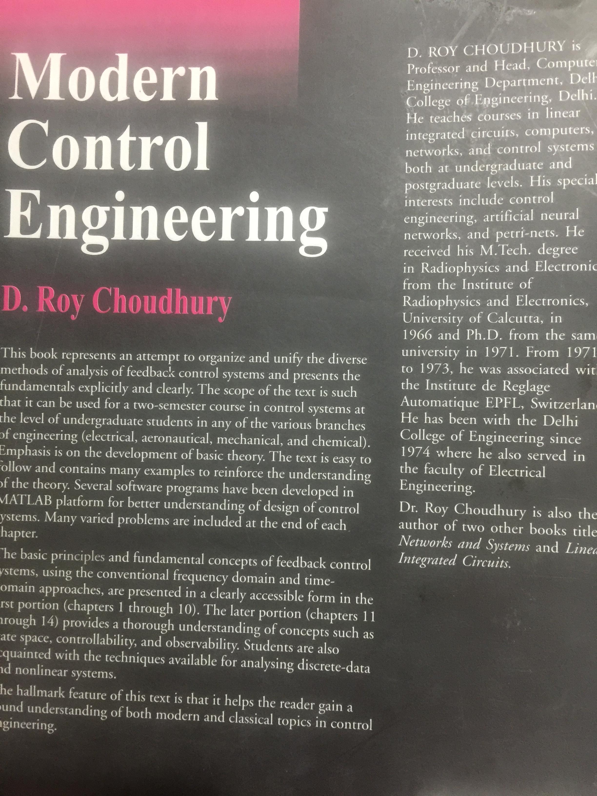 MODERN CONTROL ENGINEERING ผู้เขียนD.Roy Choudhry 0 กก.