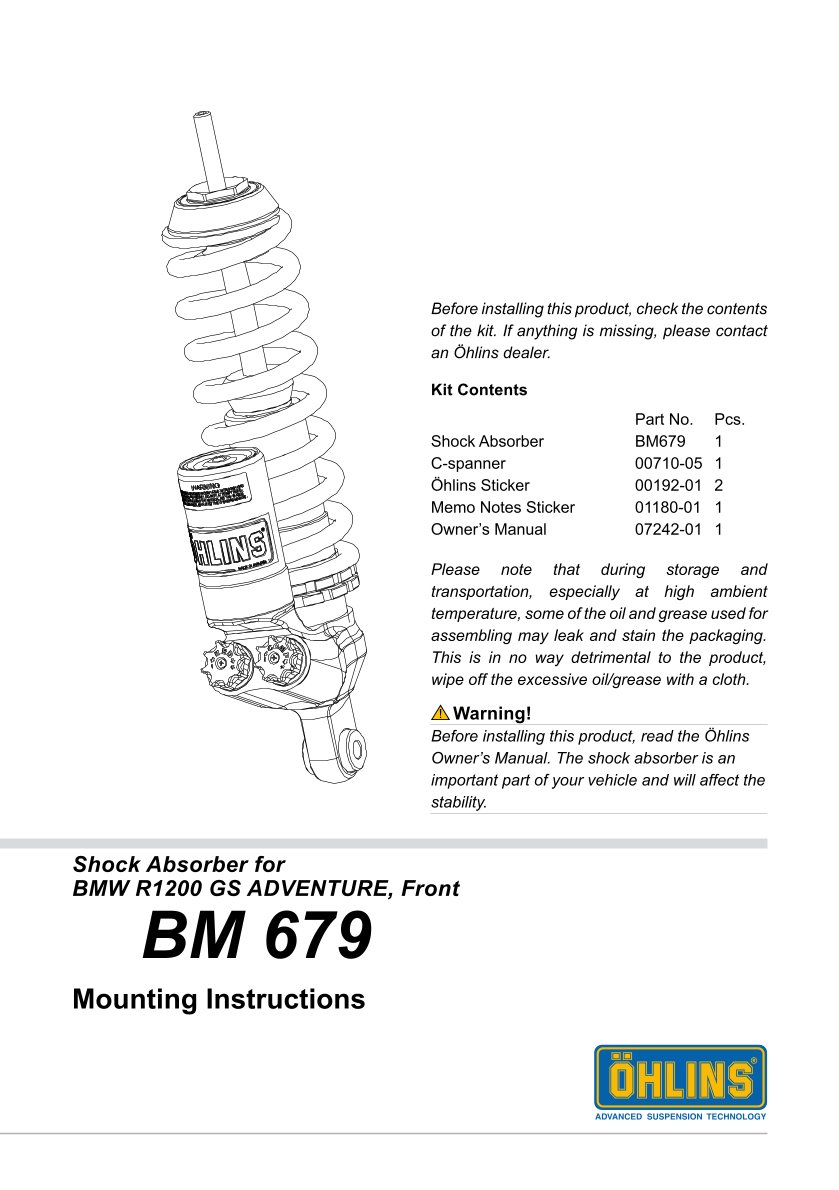 โช๊คหลังแต่ง Ohlins BM679 For BMW R 1200 GS Adventure ปี 2006-2013