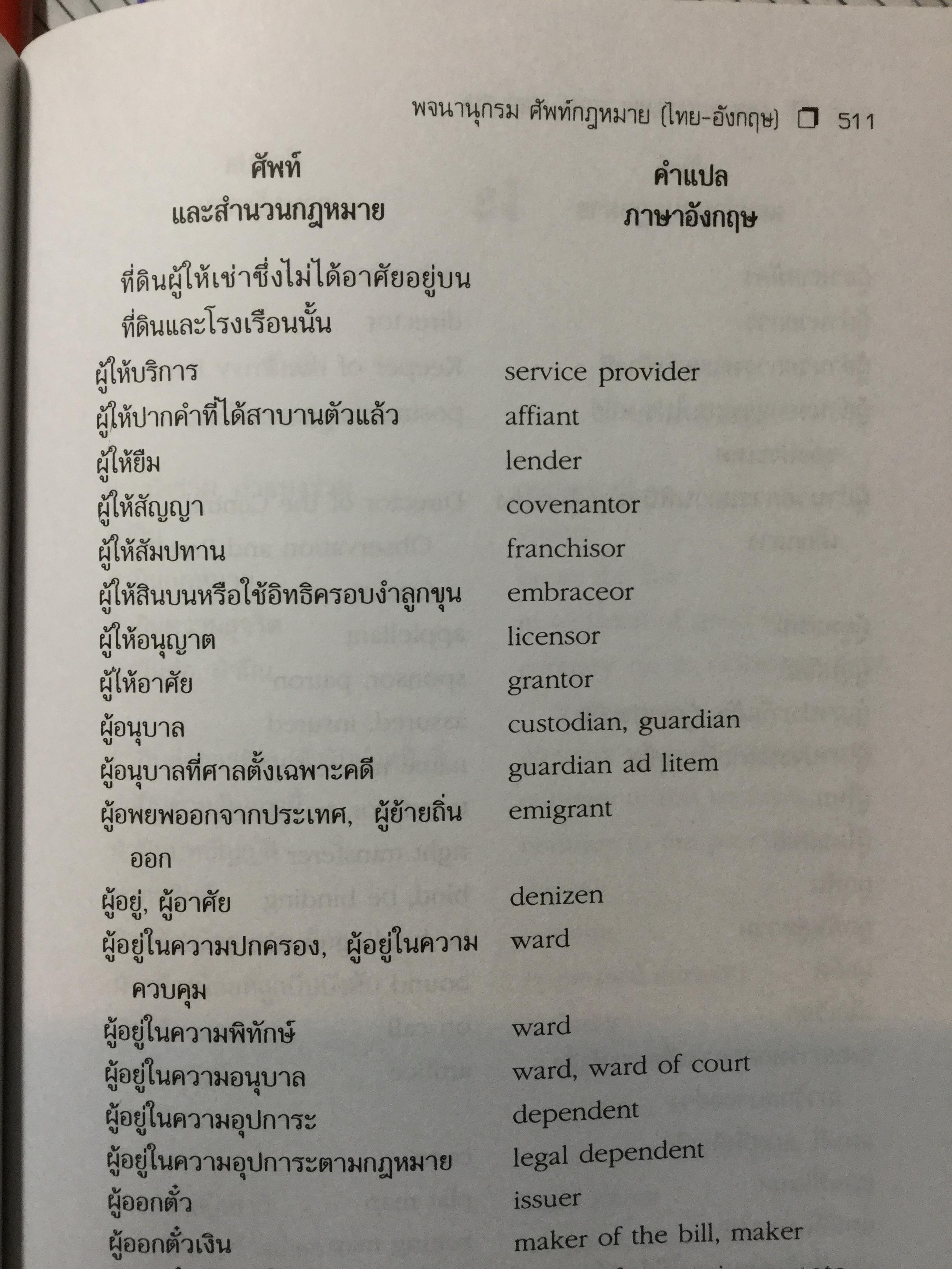 พจนานุกรมศัพท์กฎหมาย(ไทย-อังกฤษ) LAW Dictionary (Thai-English). ผู้เขียน ธง วิทัยวัฒน์ 0 กก.
