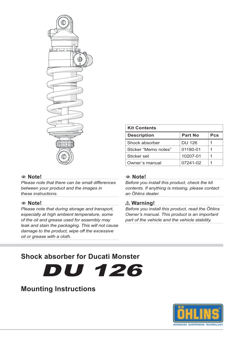 โช๊คหลังแต่ง Ohlins DU126 For Ducati Monster 950 + ปี 2021-2023