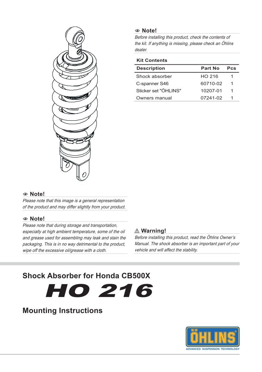 โช๊คหลังแต่ง Ohlins HO216 For Honda CB500X ปี 2021-2023