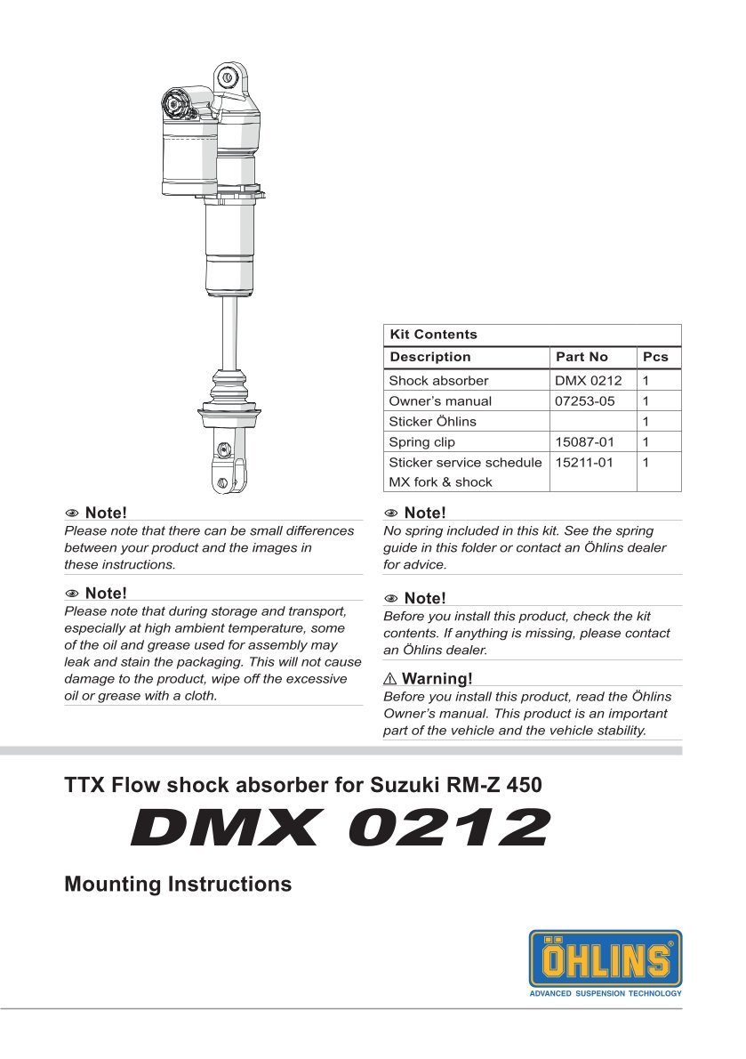 โช๊คหลังแต่ง Ohlins DMX0212 For Suzuki RM-Z 450 ปี 2018-2024