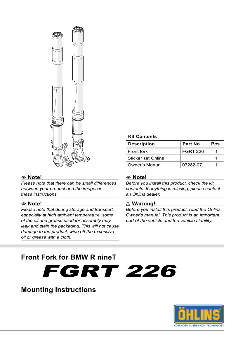 โช้คหน้า OHLINS FGRT226 FOR BMW R nineT 2017-2023