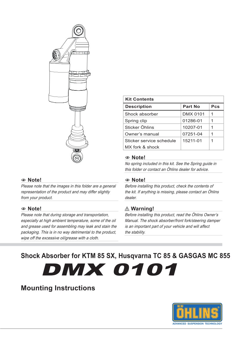 โช๊คหลังแต่ง Ohlins DMX0101 For Husqvarna TC 85 14"/17" ปี 2018-2023