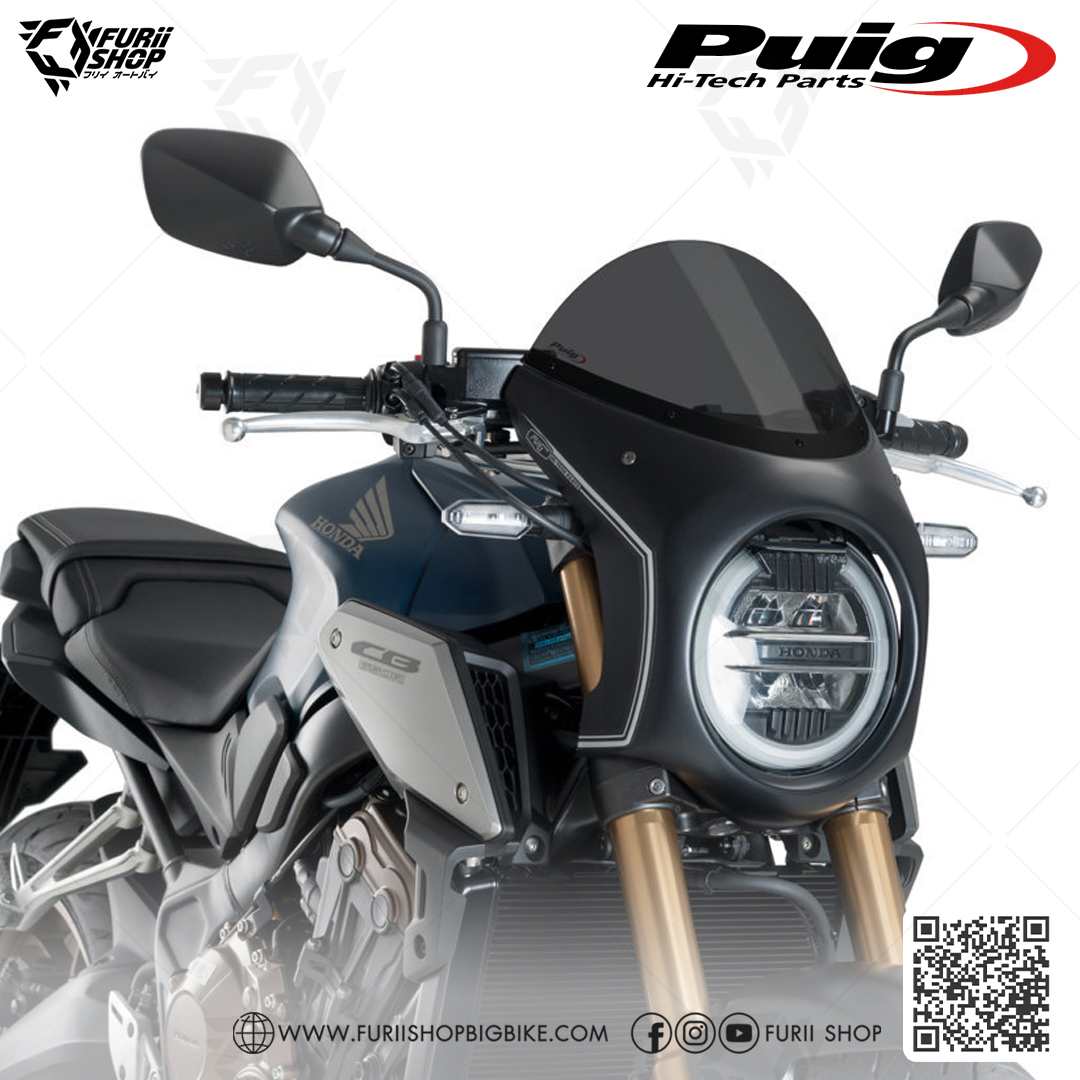 ชิลด์หน้า Puig Windshield Retro Semi Fairing Black : for Honda CB650R 2019-2022