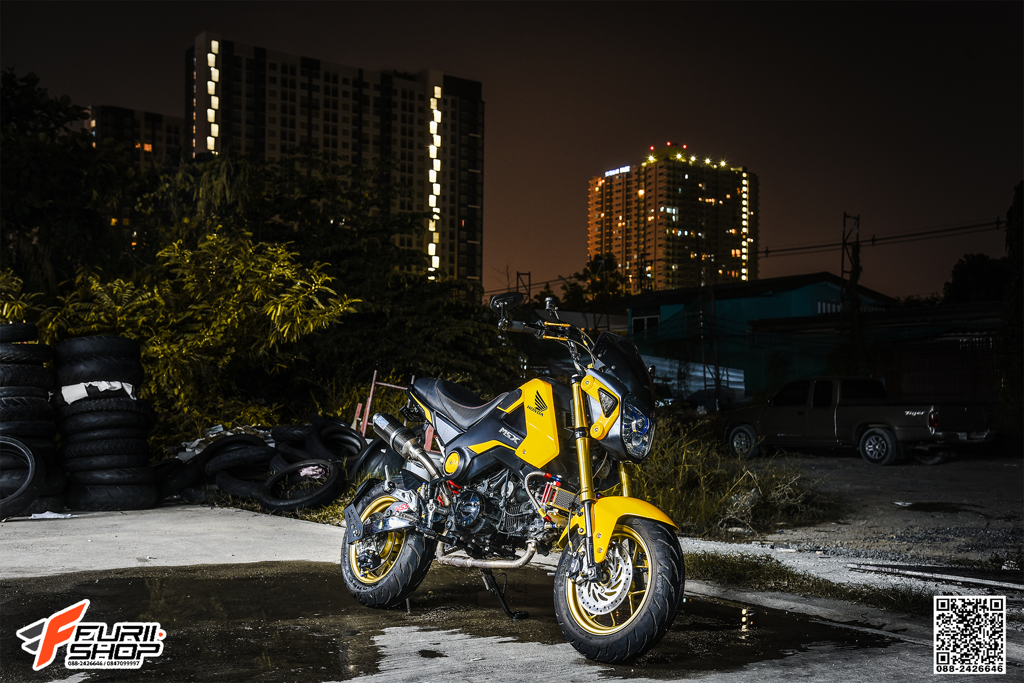 สายHEL HONDA MSX125 เดินทางเดิม หน้า-หลัง สายCARBON หัวเบนโจสีทอง