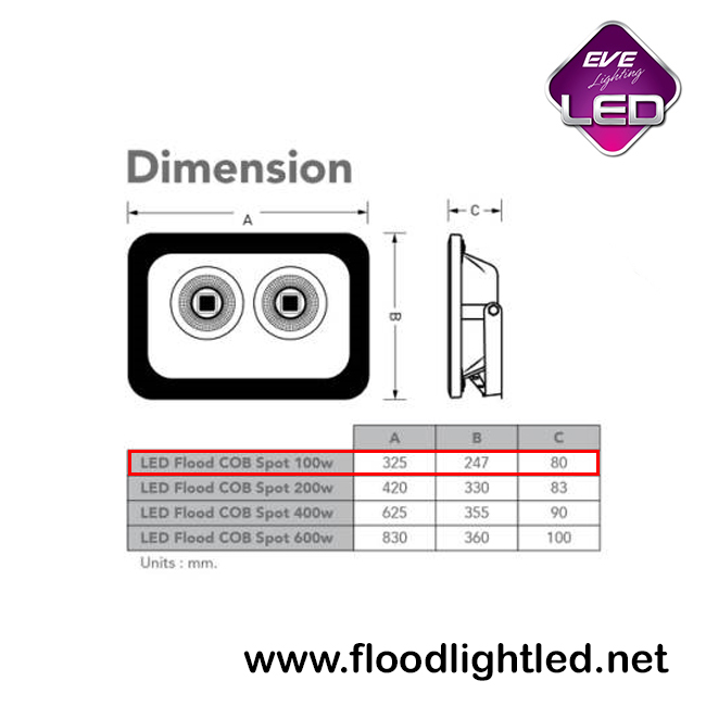 สปอร์ตไลท์ LED 100w รุ่น COB SPOT ยี่ห้อ EVE (แสงส้ม)