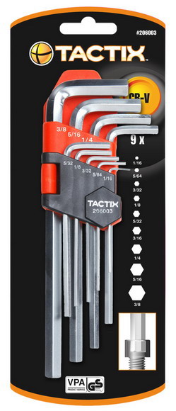 ประแจหกเหลี่ยมยาวชุด 9 PC (in.) #206003 TACTIX