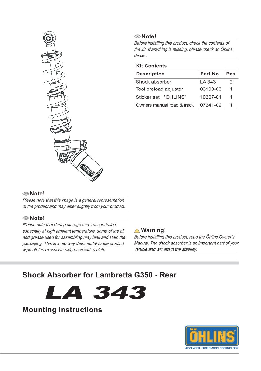 โช๊คหลังแต่ง Ohlins LA343 For Lambretta G350 ปี 2023