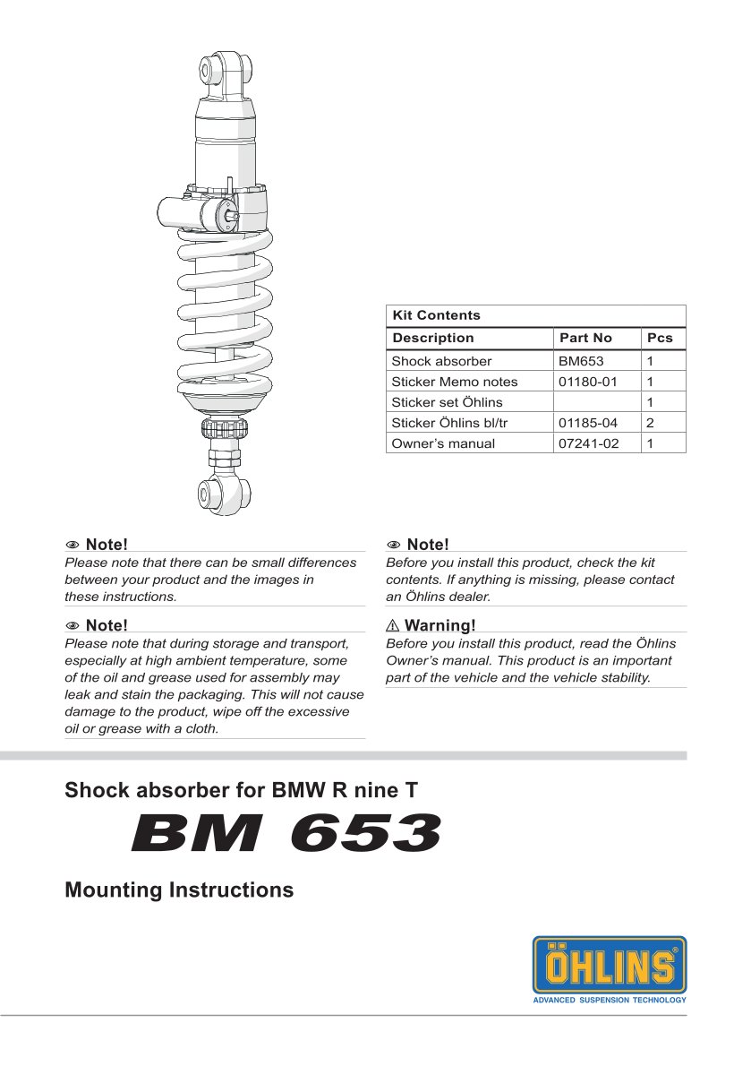 โช๊คหลังแต่ง Ohlins BM653 For BMW R nineT Pure ปี 2021-2023