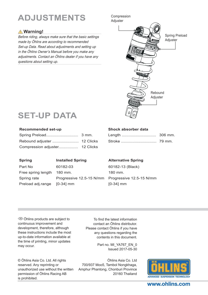 โช๊คหลังแต่ง Ohlins YA767 For Yamaha Aerox/NVX 155 ปี 2017-2020