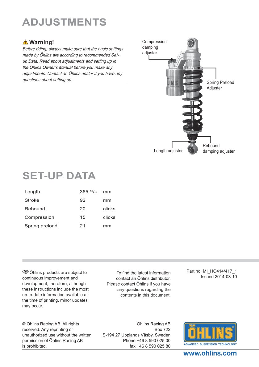 โช๊คหลังแต่ง Ohlins HO414 For Honda CB 1300 ปี 2003-2011