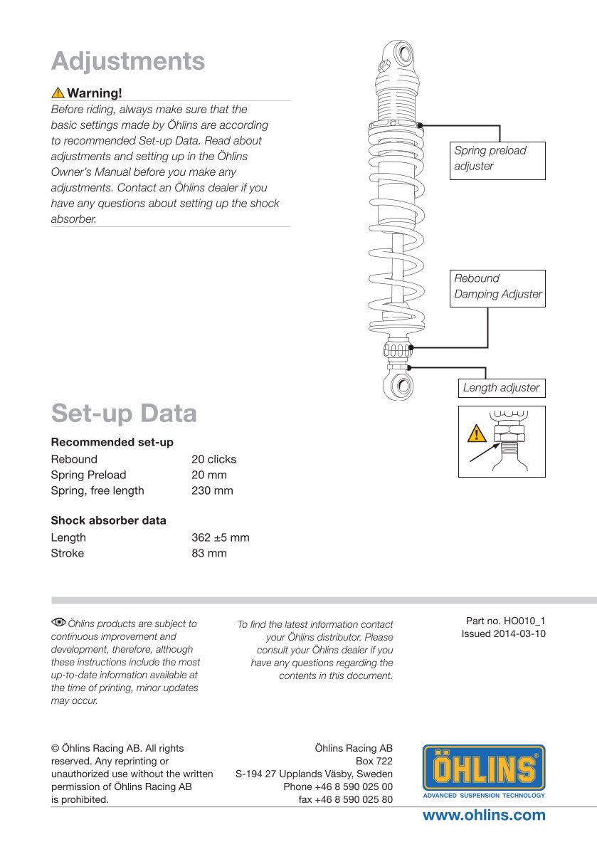โช๊คหลังแต่ง Ohlins HO010 For Honda CB1100EX Thailand version ปี 2010-2019