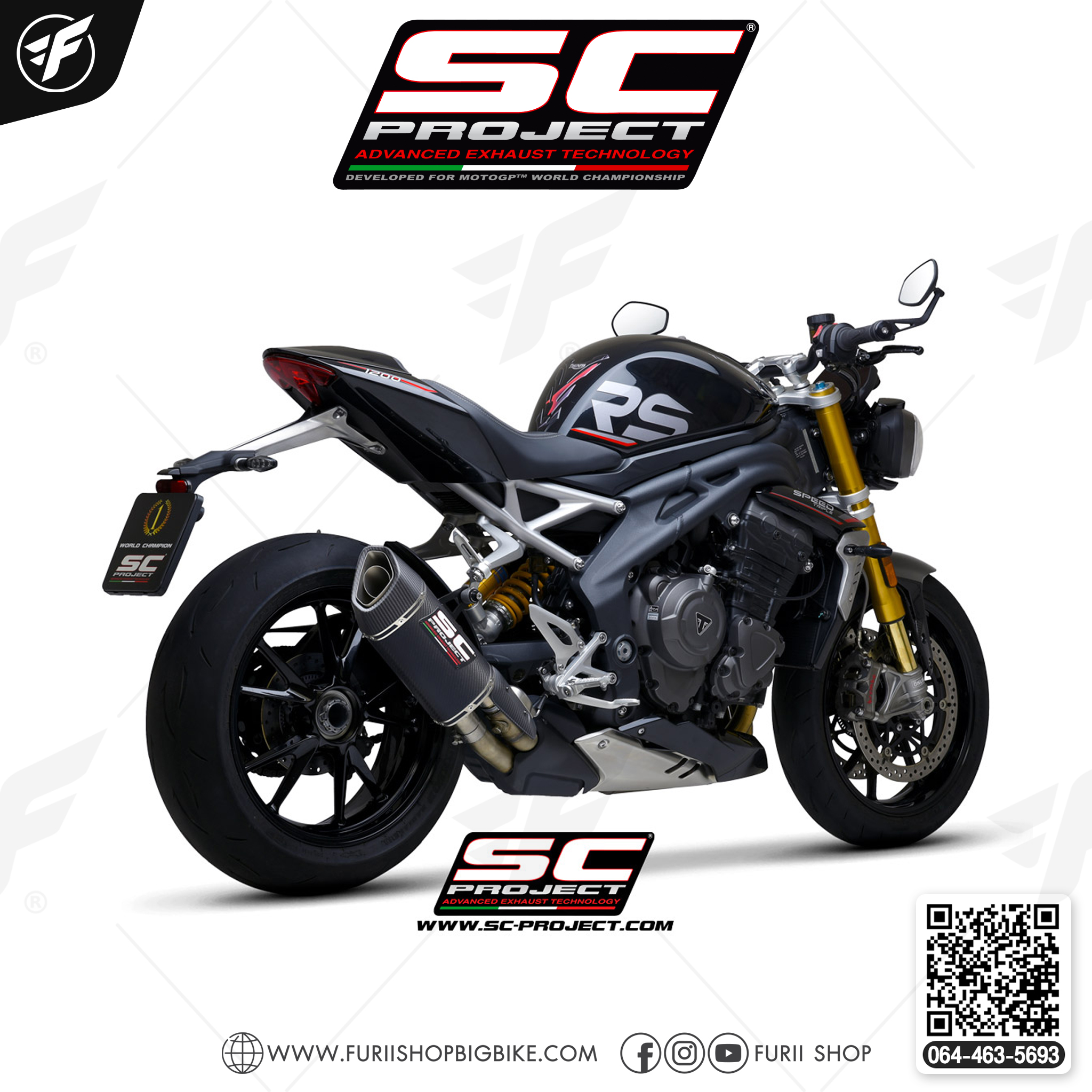 TRIUMPH SPEED TRIPLE 1200 RS (2021-2022) - RR SC1-R GT Muffler, Carbon, with Carbon fiber end cap